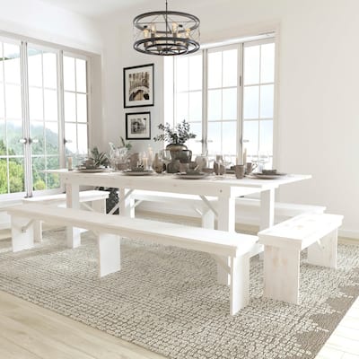 8' x 40" Antique Rustic Folding Farm Table and Four Bench Set