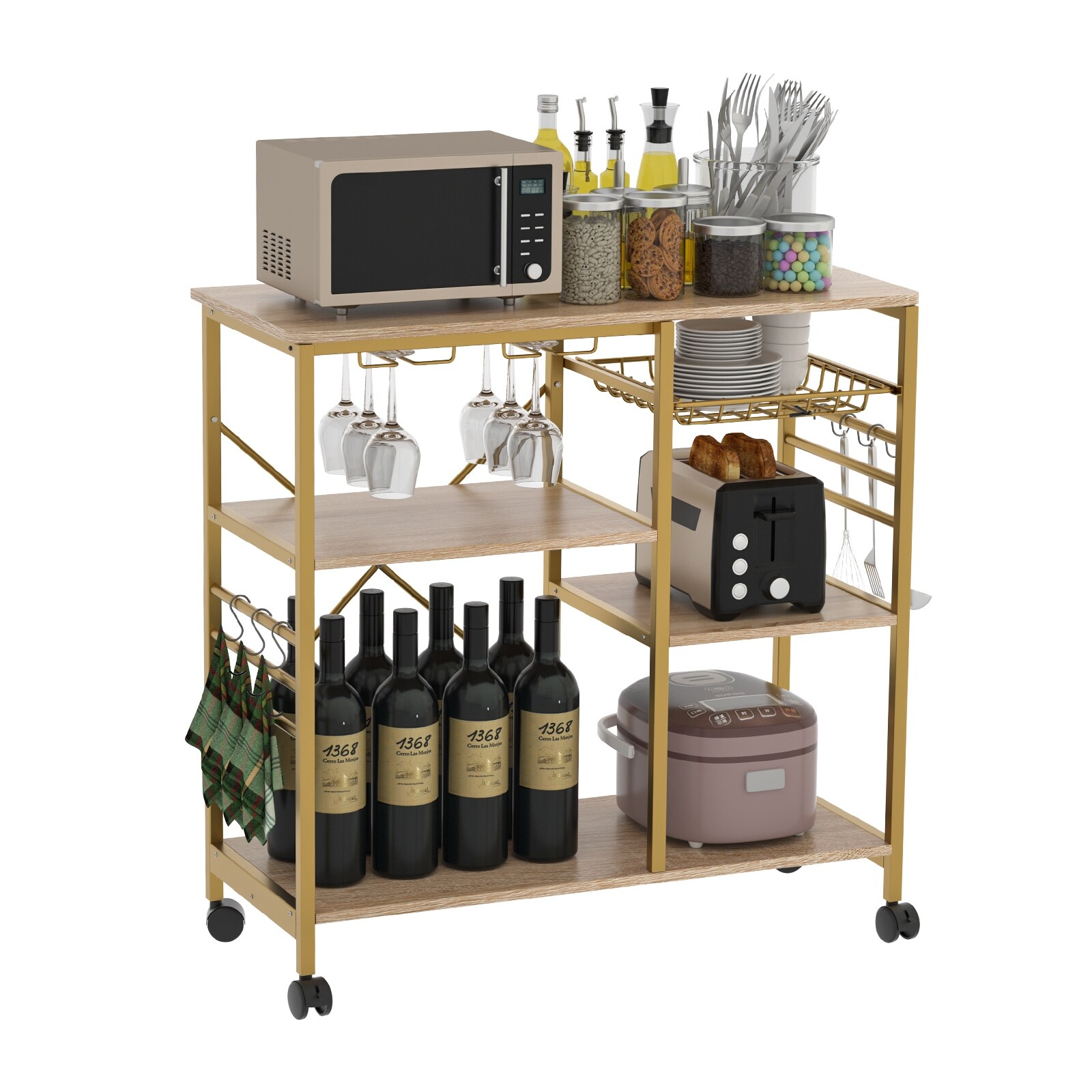 Gold Multi-function Kitchen Island with Shelves - Overstock ...