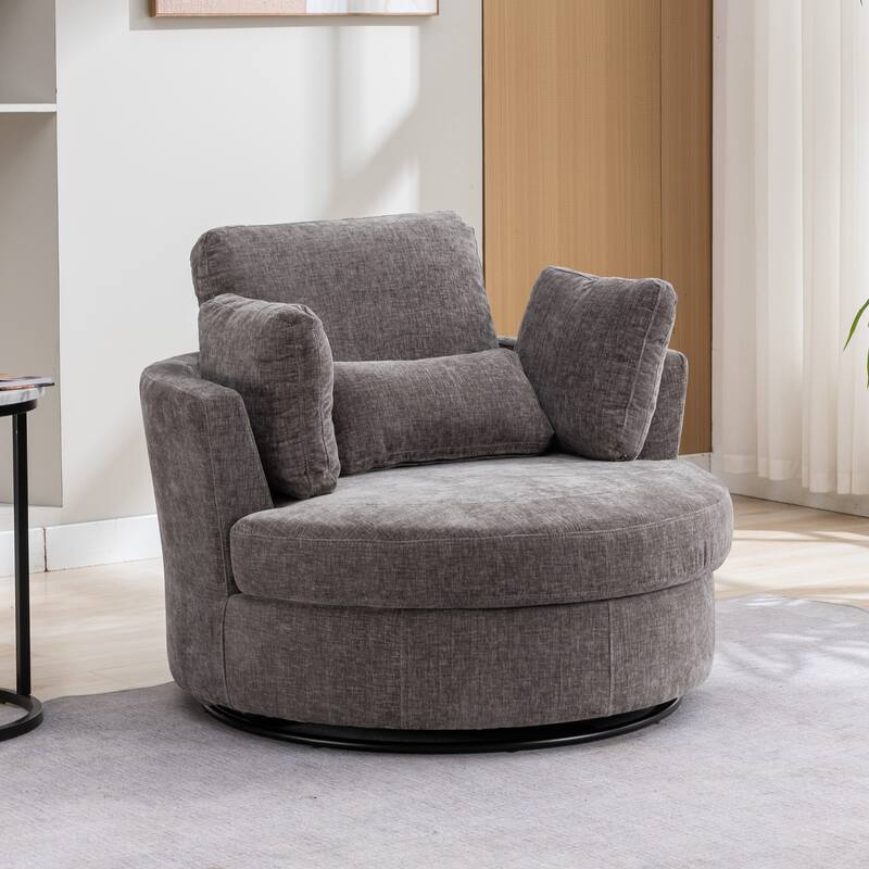 42.3"W Upholstered Swivel Accent Chair with 4 Pillows and Half-Moon Storage Ottoman