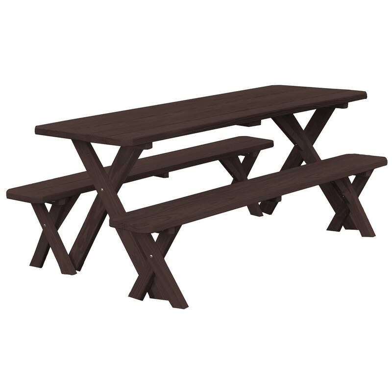 Pressure Treated Pine 6' Cross-Leg Picnic Table with 2 Benches - Walnut Stain