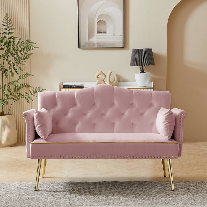 Contemporary 2-Seater Sofa with Tufted Design, Velvet Fabric, and Metal Legs - Multi-Color