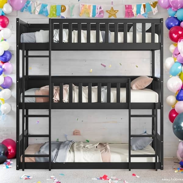 slide 2 of 51, Detachable Triple Bunk Bed with Ladders,Twin over Twin over Twin Black