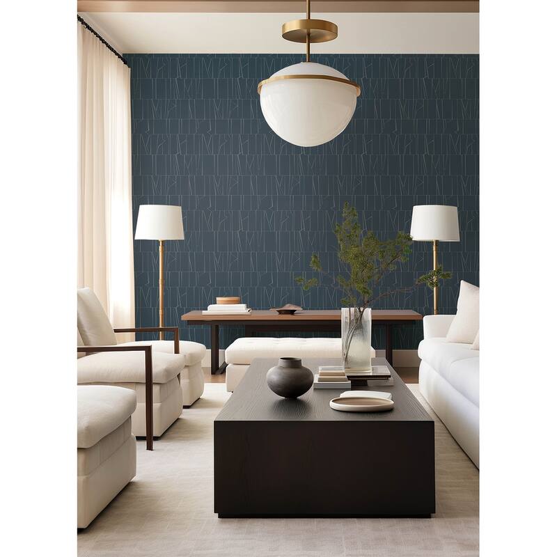 A-Street Prints Huntington Indigo Geometric Stripe Wallpaper