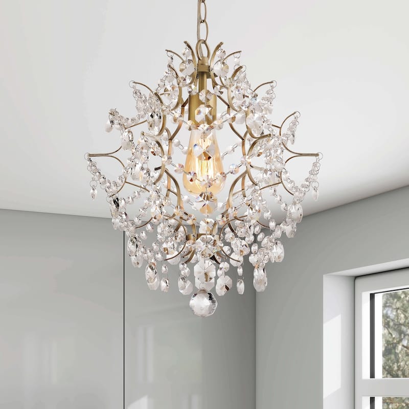 Dalia Brushed Silver-ish Champagne Single Light Mini Chandelier - 14 inches D x 16 inches H