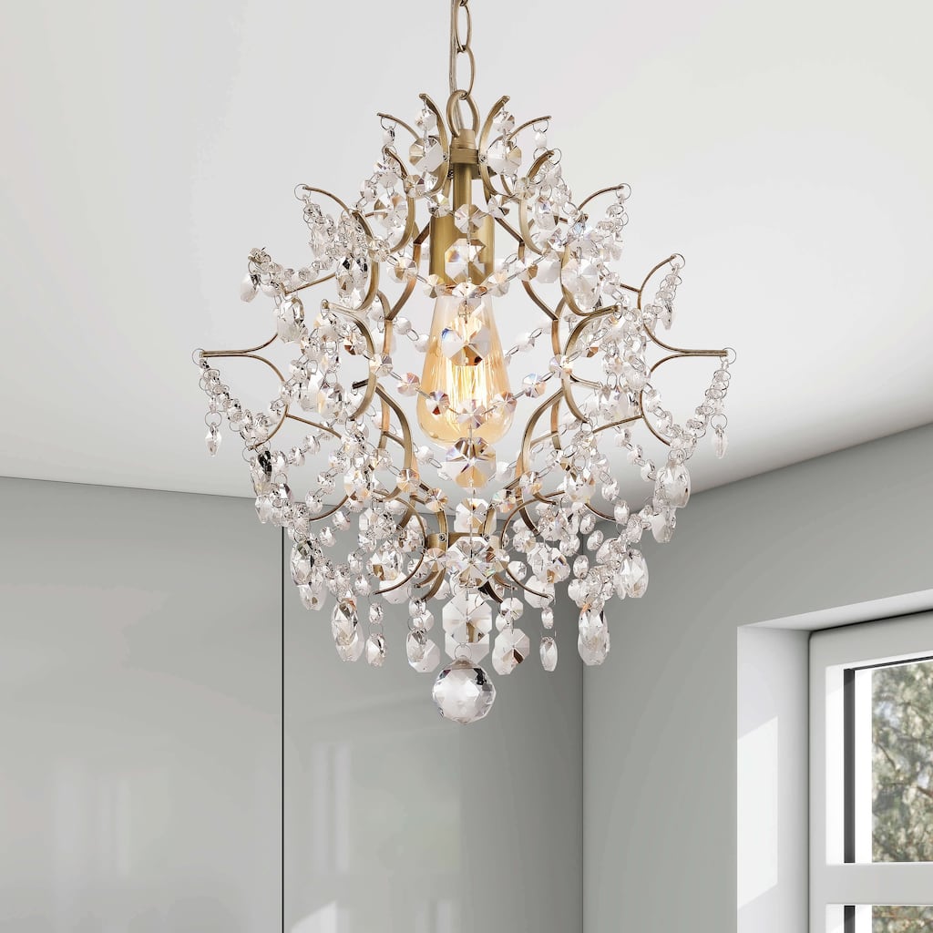 Dalia Brushed Silver-ish Champagne Single Light Mini Chandelier - 14 inches D x 16 inches H