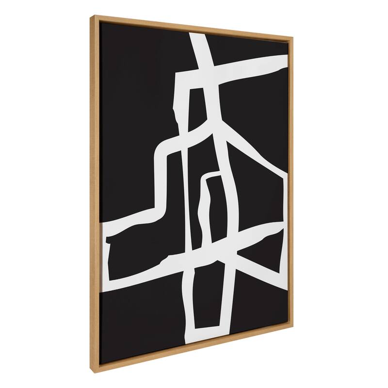 Kate and Laurel Sylvie Bold Sophisticated Abstract White Stroke Framed Canvas by The Creative Bunch Studio - 28x38 - Natural