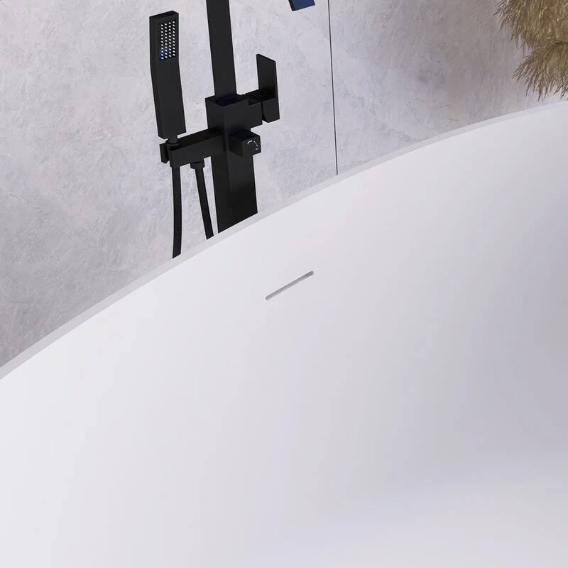 63 in. Solid Surface Freestanding Flatbottom Soaking Bathtub in White