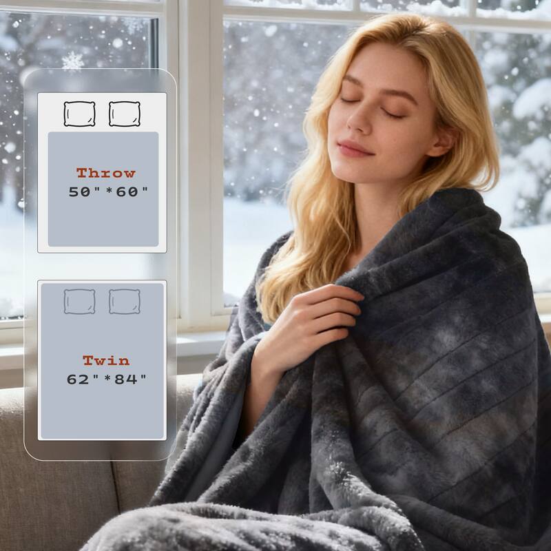 Heated Flannel Fleece Throw Blanket With Controller - Black Throw - Throw