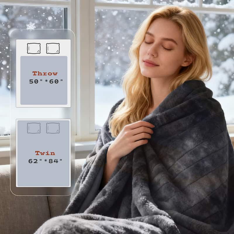 Plush Reversible Flannel and Sherpa Electric Throw Blanket with Safe Auto Shut-Off