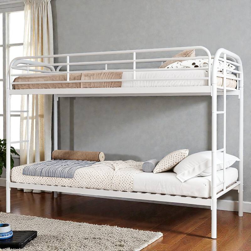 Metal Twin Over Twin Bunk Bed with 2 Ladders, Heavy-Duty Iron Frame, Full-Length Guardrails, No Box Spring Needed