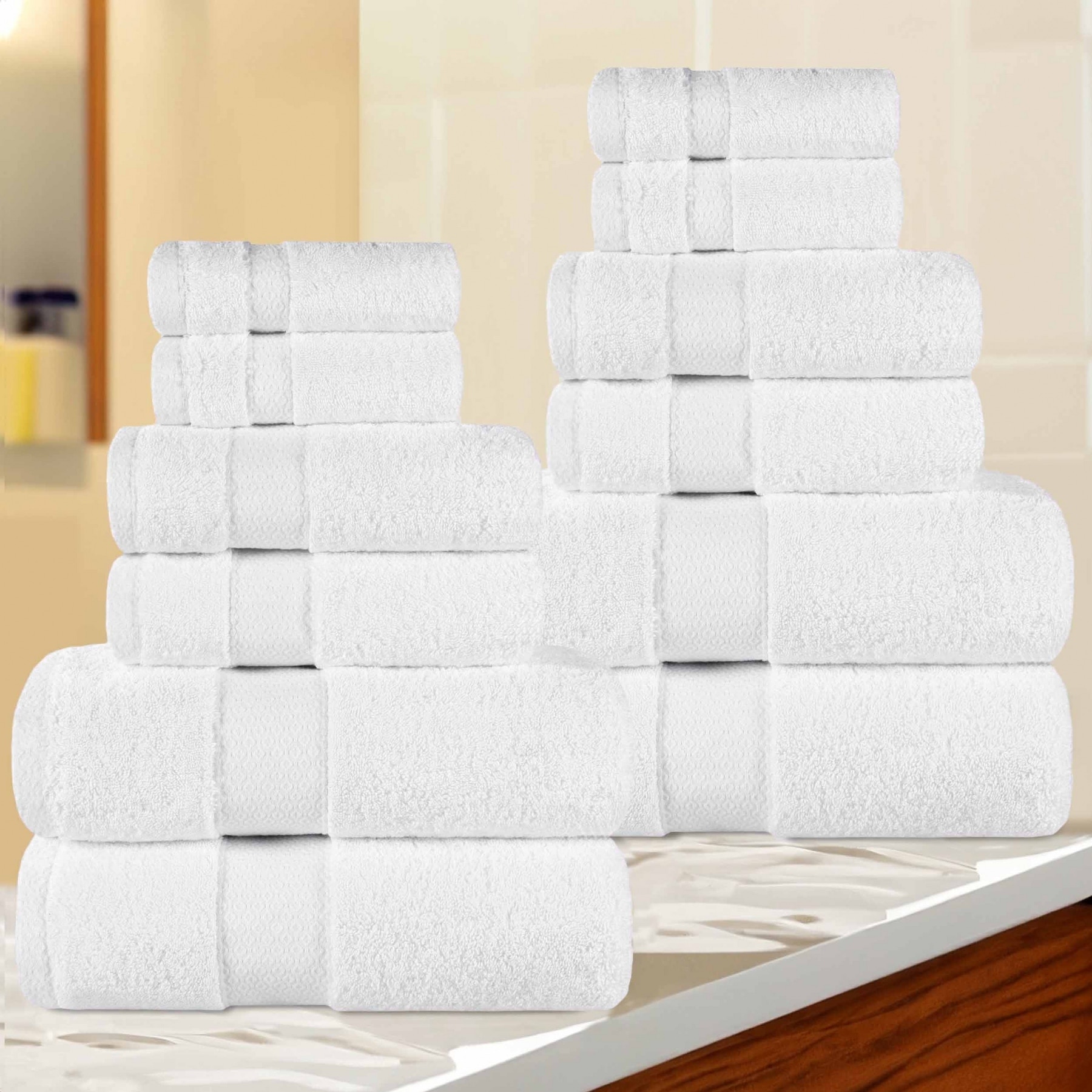 Superior Niles Egyptian Giza Cotton Dobby Ultra-Plush Absorbent Hand Towel Set of 6 - White