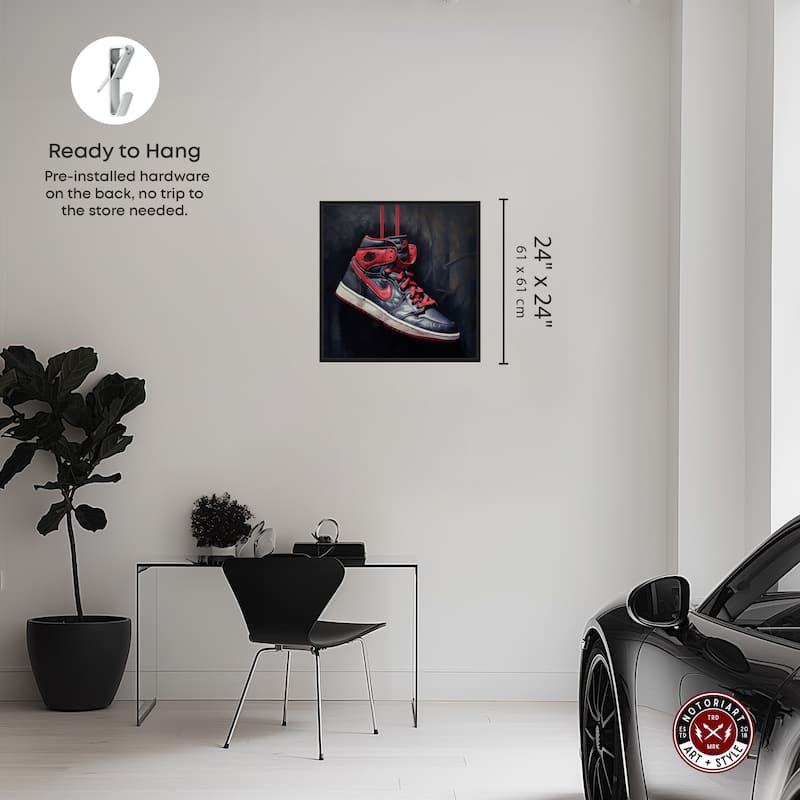 Notoriart Black And Red Hanging Sneaker Framed Sneaker 1 Piece Canvas Wall Art