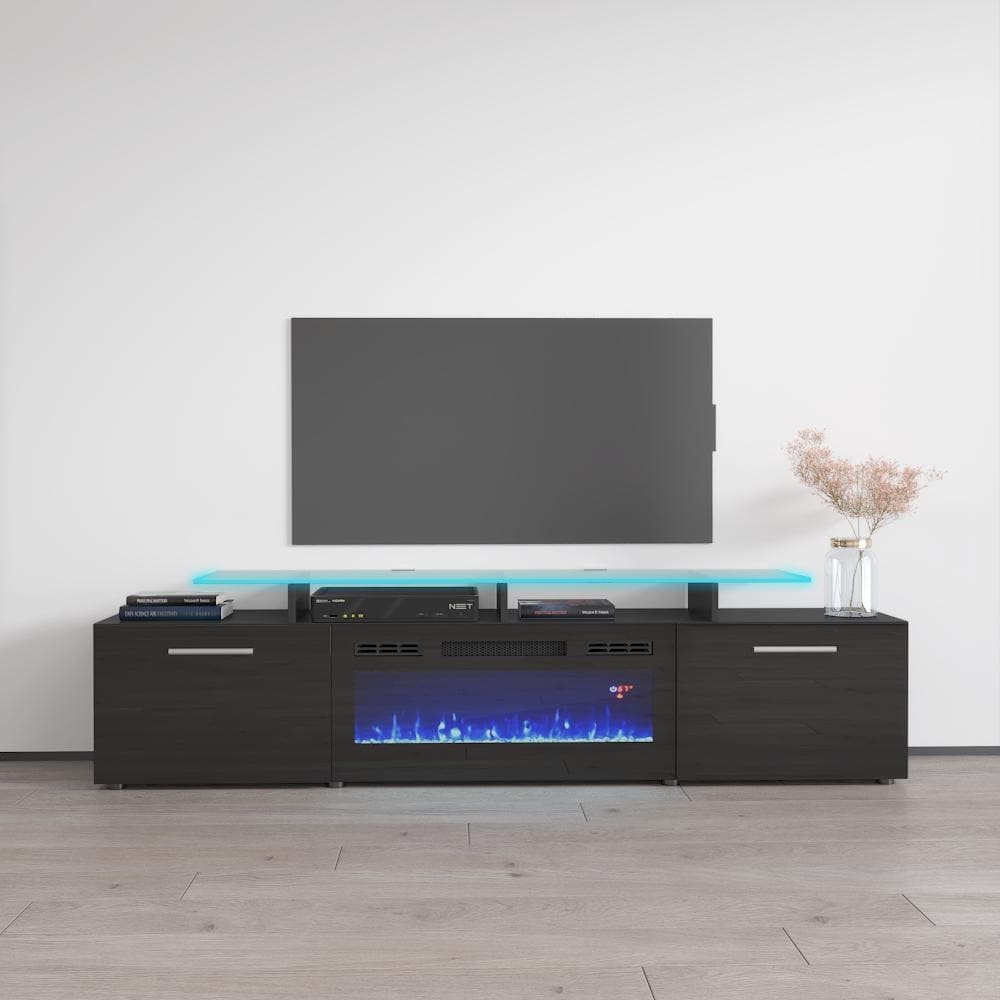 Meble Furniture Rova EF Modern 75" Electric Fireplace TV Stand for TVs up to 85", 75"W x 19"H x 14.5"D for up to 85" TVs