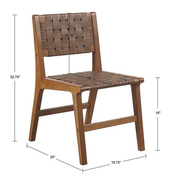 Faux Leather Woven Backrest Dining Chair Side Chair Set of 2 - Bed