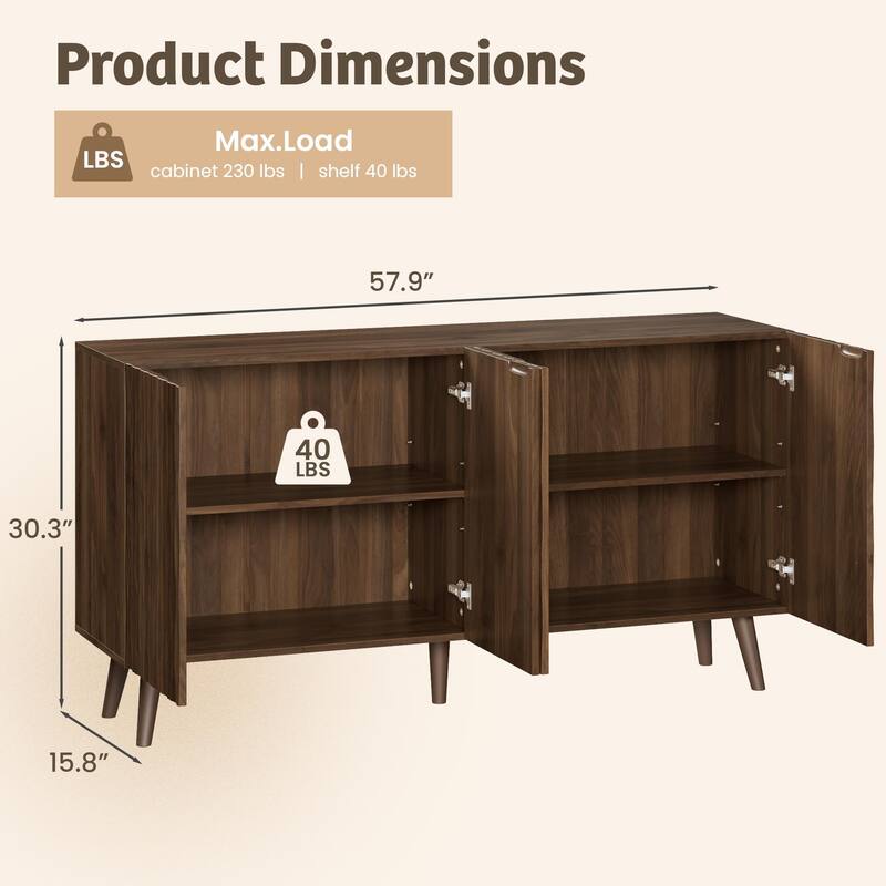 EROMMY 58" Accent Storage Cabinet with Adjustable Shelves, Sideboard Buffet with Doors for Living Room