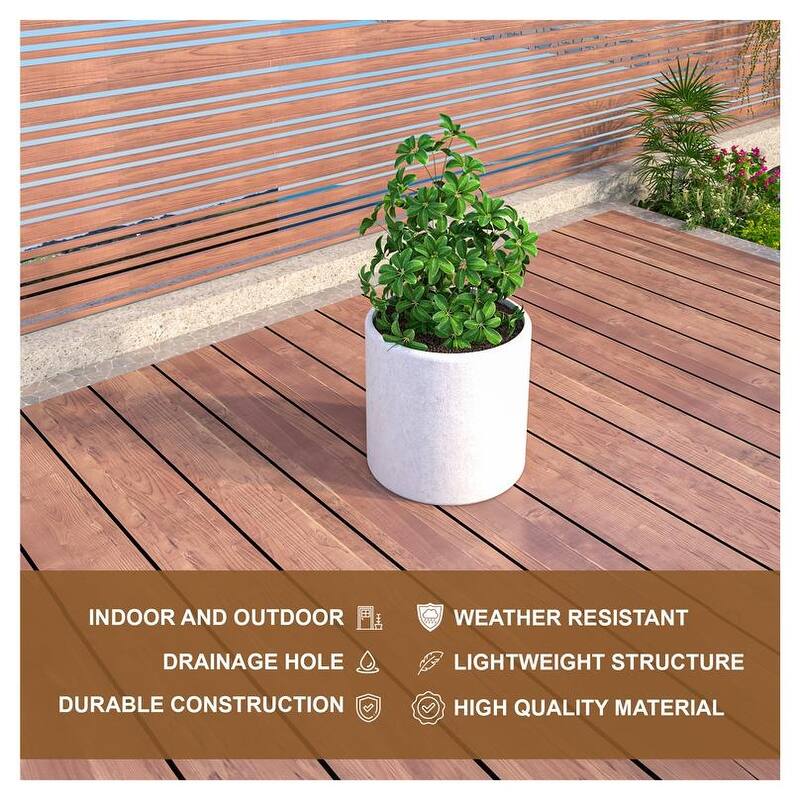 Tundra Round Fiberstone Planter, Modern 14"-30" Pot with Drainage for Indoor/Outdoor Use