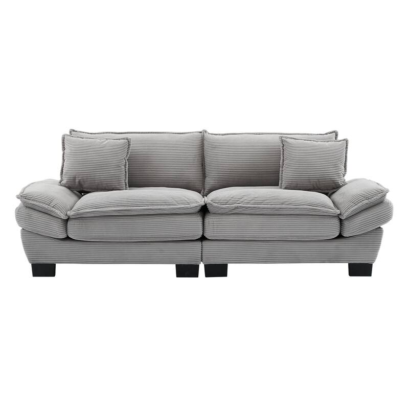 Corduroy Sofa Sleeper Loveseat with Pillows - Light Grey, 84x32x32 inches