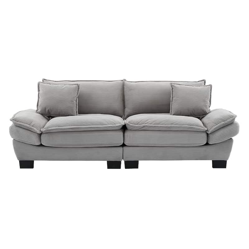Corduroy Upholstered Loveseat Sofa, 2 Seater Sofa with Pillows, Deep Seat Sectional Sofa with Removable Cushions - LIGHT GREY