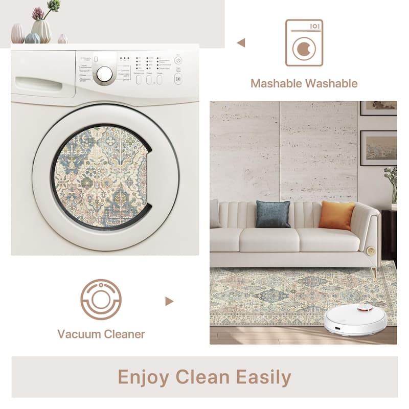 Mcow Modern Machine Washable Low Pile Lightweight Soft Print Area Rugs - 8'X10'