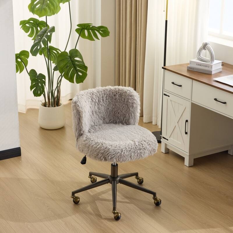 Plush Velvet Swivel Chair Antique Bronze Base With Wheels - Mist gray