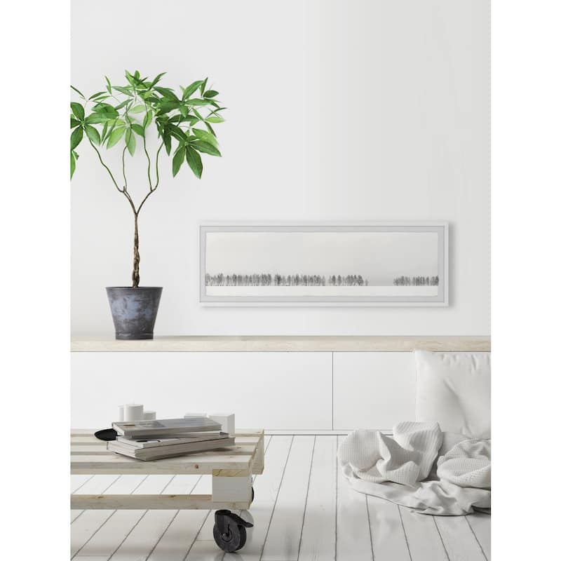 Framed Winter Tree Painting Print - White Snowy Field Wall Art - Home Decor Picture