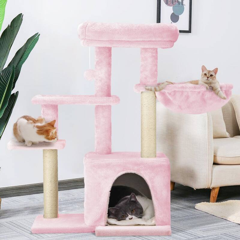EROMMY Cat Tree – Multi-Level Cat Tower with Sisal Scratching Posts & Swing Ball, Modern Cat Furniture for Indoor Cats