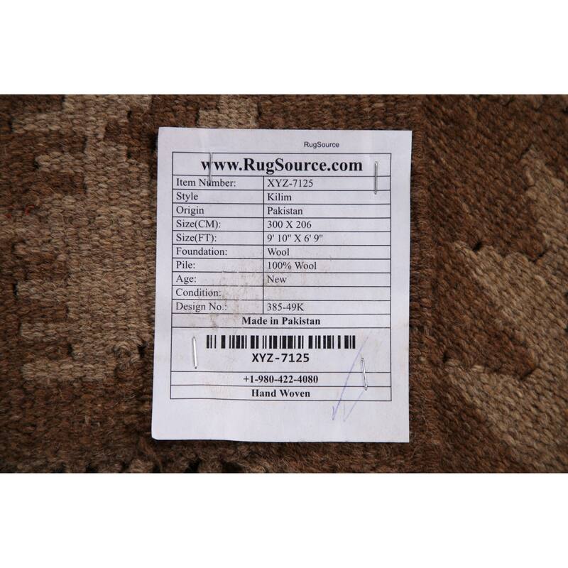 Brown Reversible Kilim Oriental Area Rug Flat-weave Wool Carpet - 6'9" x 9'10"