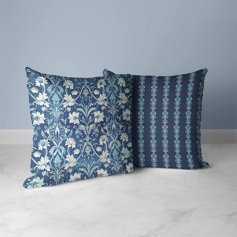 Oceanic Bloom Faux Suede Reversible Throw Pillow Blue