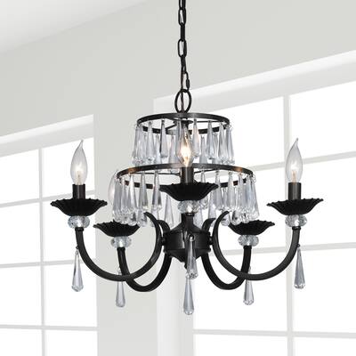 Springdale Daisey Metal and Crystal Chandelier in Dark Bronze Finish - Dark Bronze