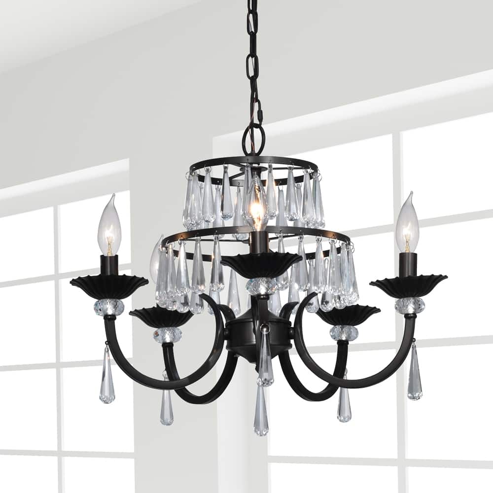 Springdale Daisey Metal and Crystal Chandelier in Dark Bronze Finish - Dark Bronze