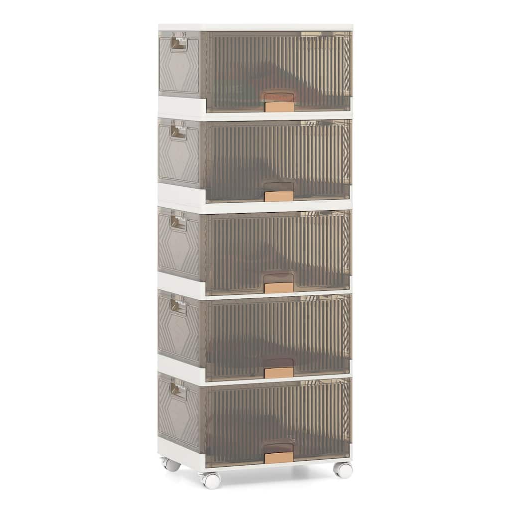 Costway 5-Cube Stackable Storage Bins with Detachable Wheels 13.5Gal - See Details