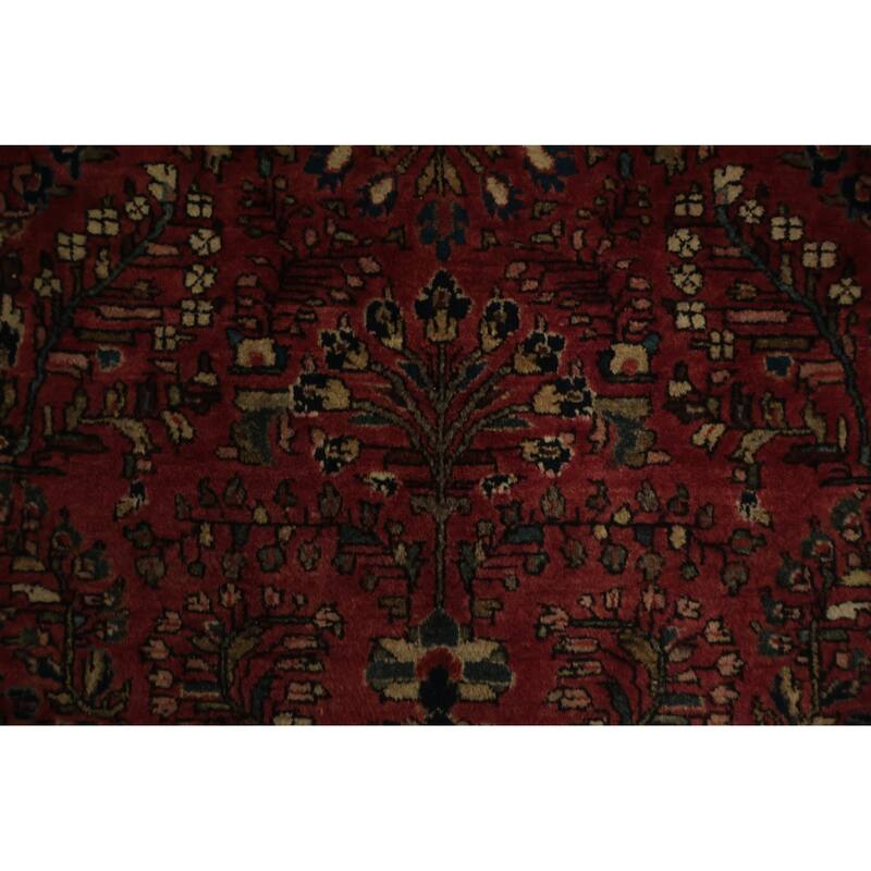 Hand Knotted Oriental 100% Wool Carpet Traditional Floral Red Sarouk Area Rug - 4' 10'' X 3' 4''