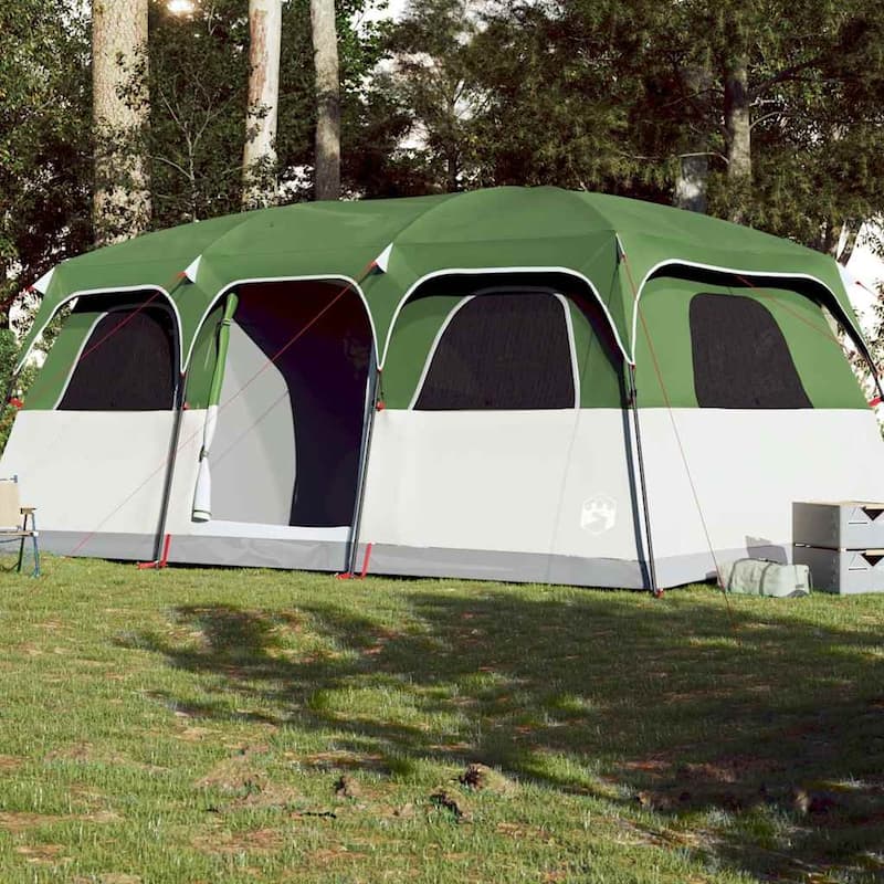 vidaXL Family Tent Cabin 10-Person Green Waterproof - 191.7" x 131.9" x 87.8"/85.8" - Green
