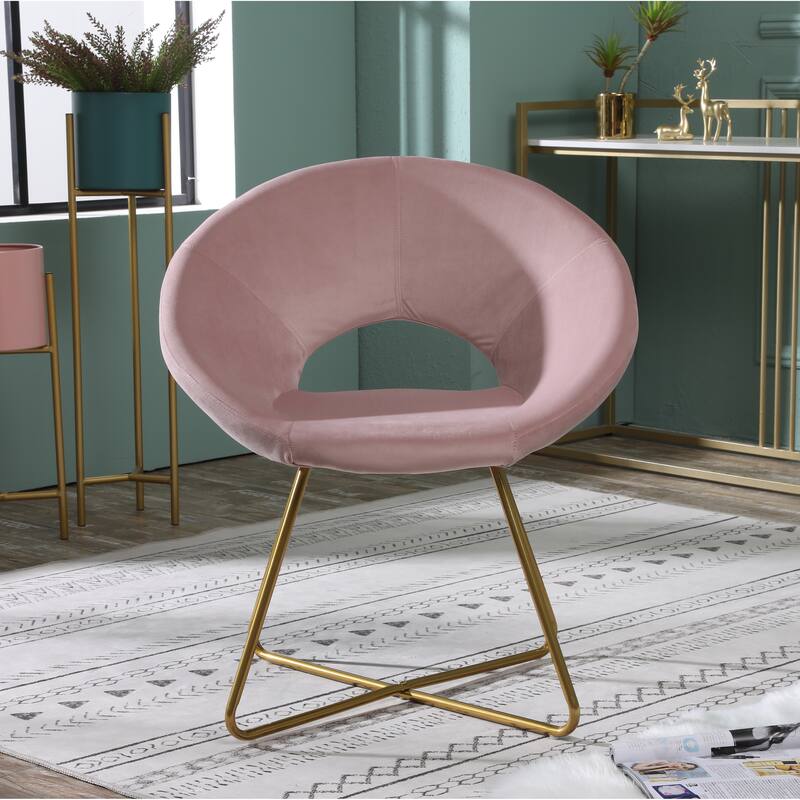 Silky Velvet Upholstered Accent Chair with Gold Tone Finished Base