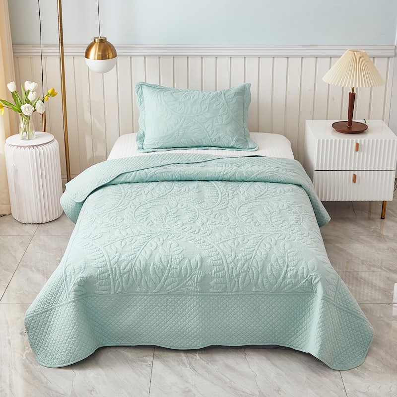 MarCielo 3 Piece Cotton Oversized Bedspread Quilt Set Tmonica - Aruba Blue - Twin