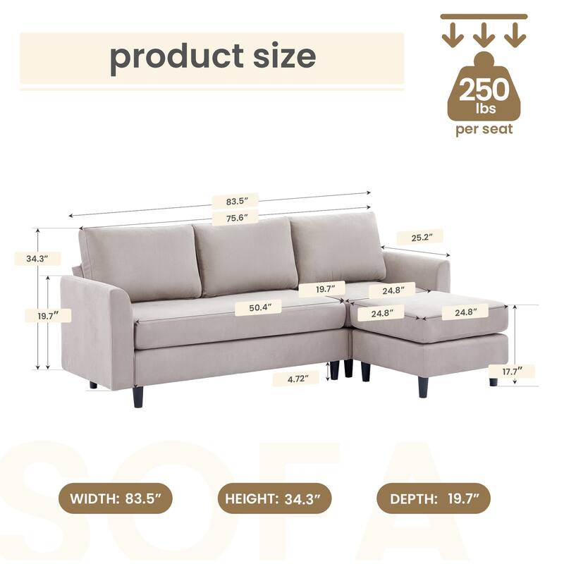 Snow Velvet Sectional Sofa