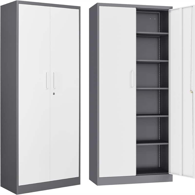 Storage Cabinet with Doors - Gray White