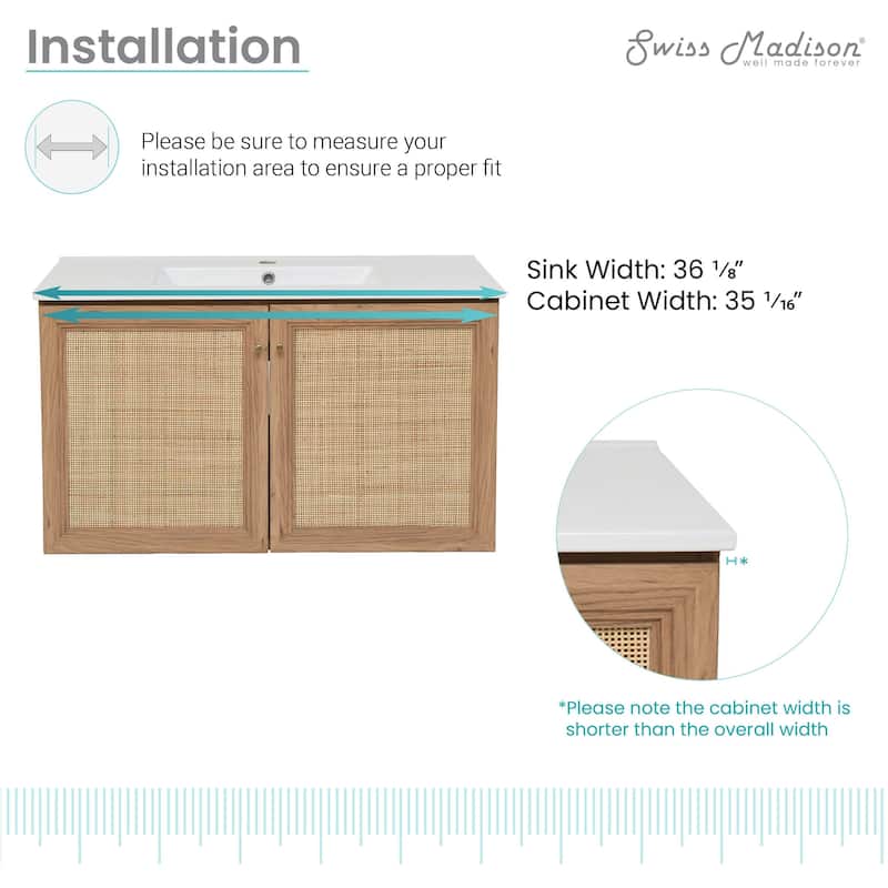 Classé 36" Wall-Mounted Bathroom Vanity in Oak