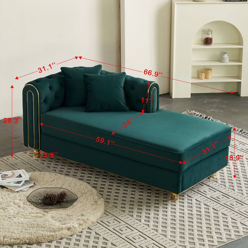 66.9''Velvet Chaise Lounge,Luxury Modern Chaise Furniture,Tufted Back With 2pcs Toss Pillows