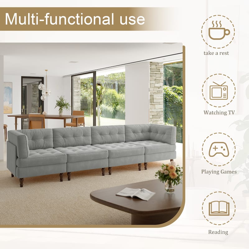 Oversized Modular Sectional Corduroy Fabric Tufted Sofa