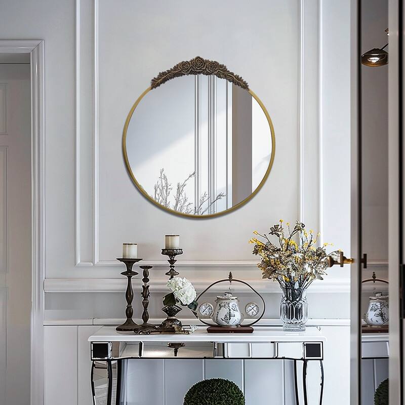 Wall Mirror Classic Baroque Brass Mirror Antique Gold Round Home Decor