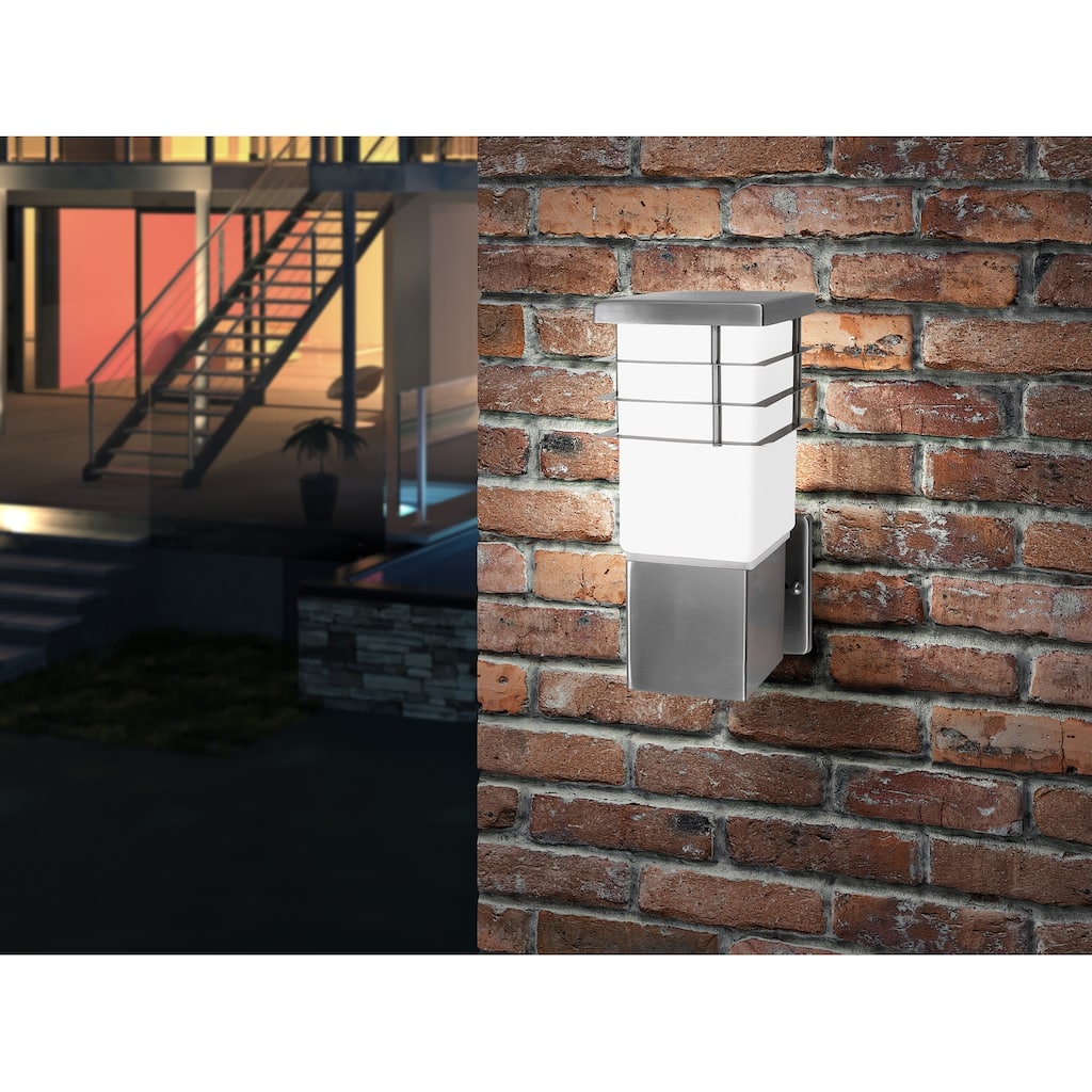 Eglo Calgary 1-light Stainless Steel Outdoor Wall Light with Opal Frosted Glass