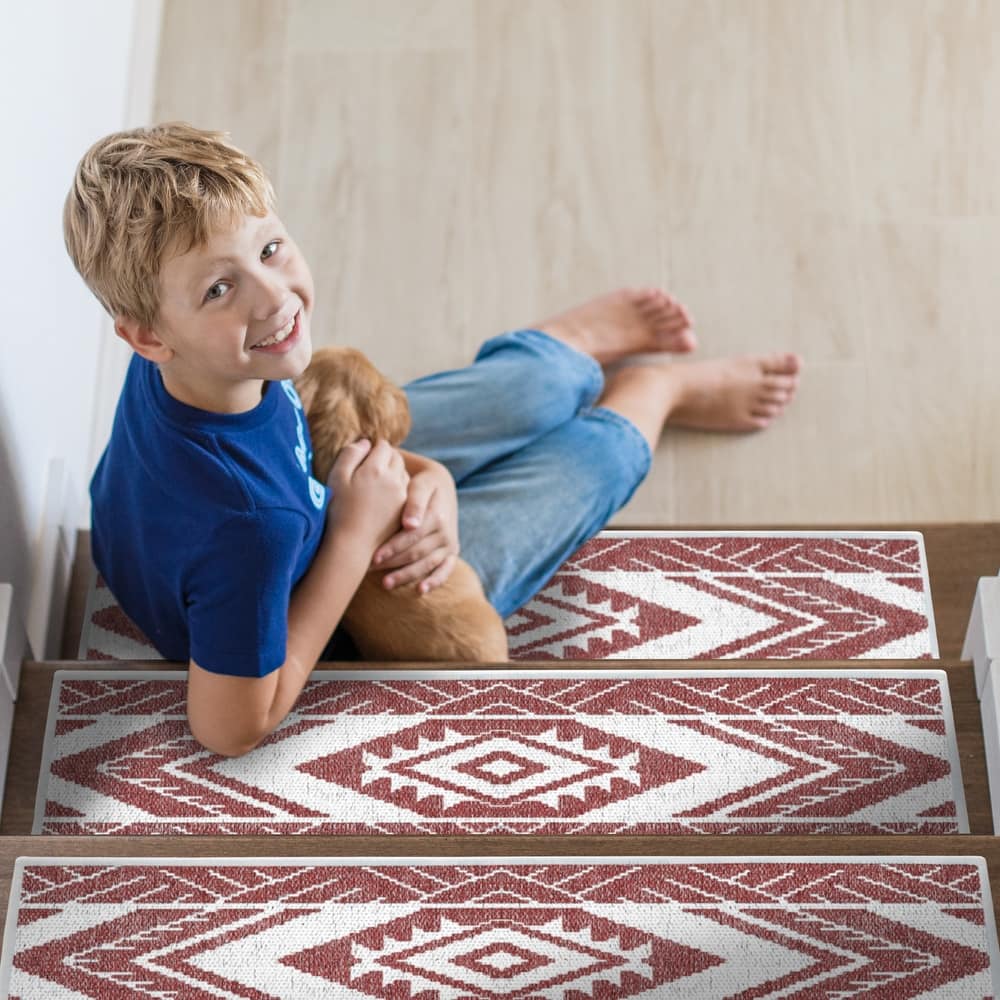 SussexHome Memorial Design 9" X 28" Stair Treads - 70% Cotton Anti-Slip Carpet Strips for Stairs-with Double Adhesive Tape