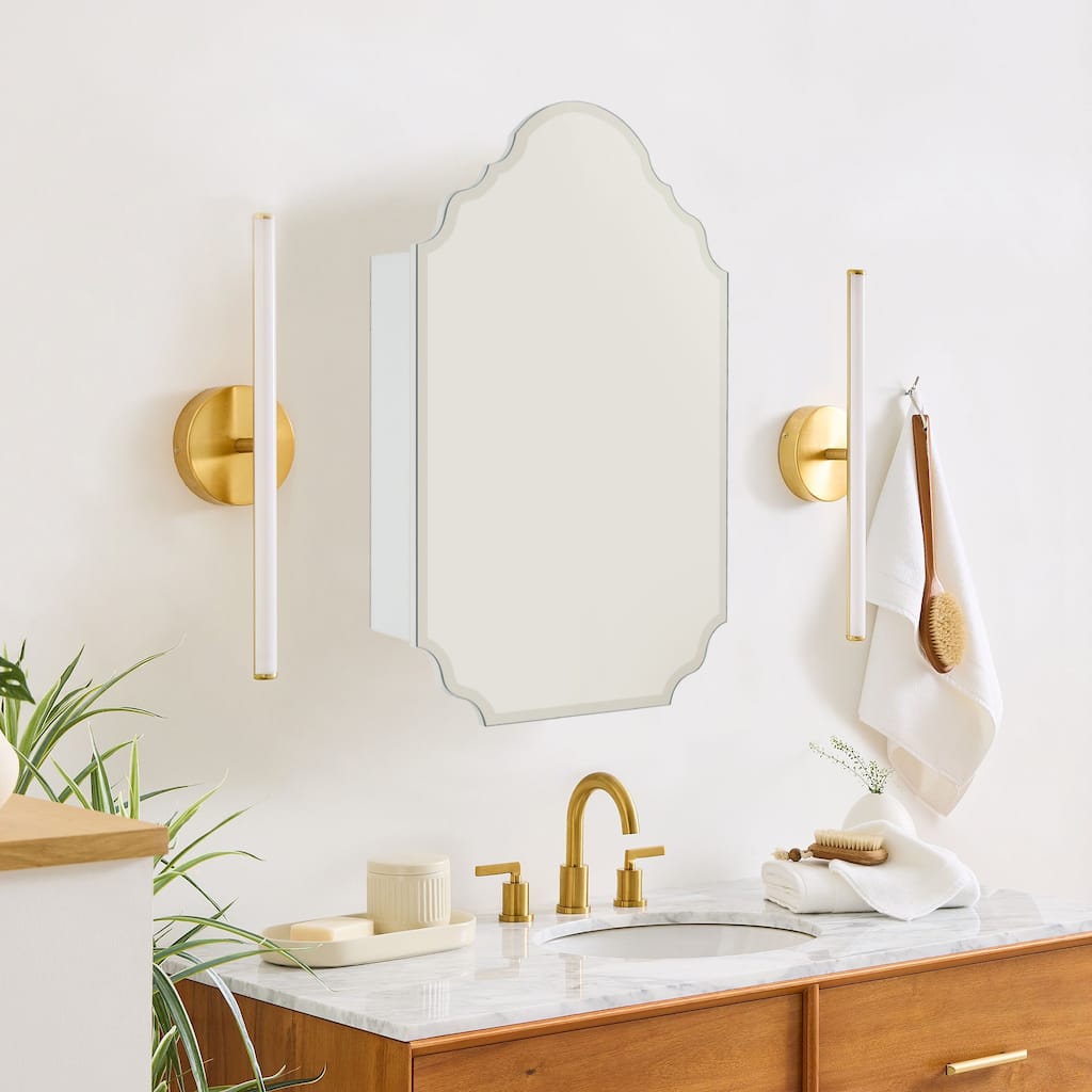 TEHOME Frameless Irregular Medicine Cabinet with Beveled Mirror - 20" x 30"