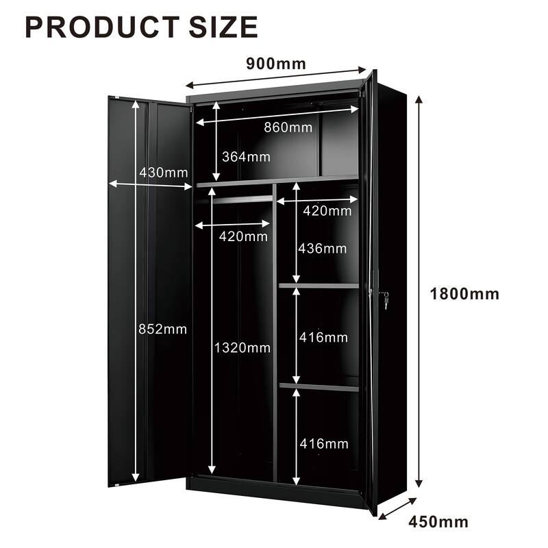 35.4" Modern Metal Armoire with Adjustable Shelves, Hanging Rod and Lock for Bedroom