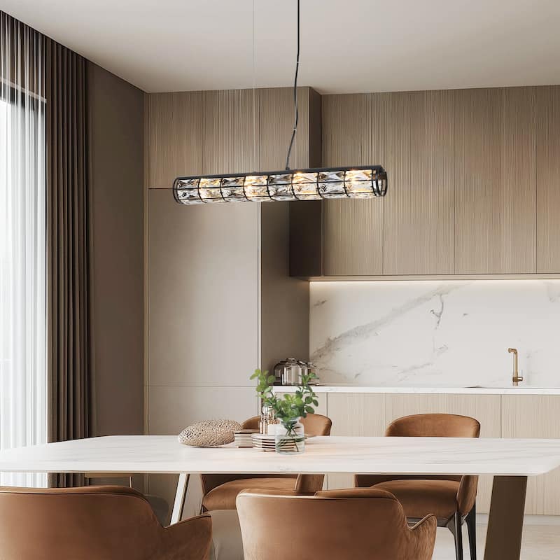 Aulia Modern 4-Light Crystal Chandelier Linear Island Lights for Dining Room - 27'' L x 4.7'' W x 4.7'' H