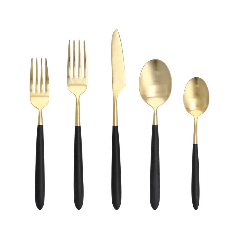 Fortessa Velo 18/10 Stainless Steel, 5PC Flatware Set (Service for 1), Silver - 5 Piece Set - Gold - Service for 1