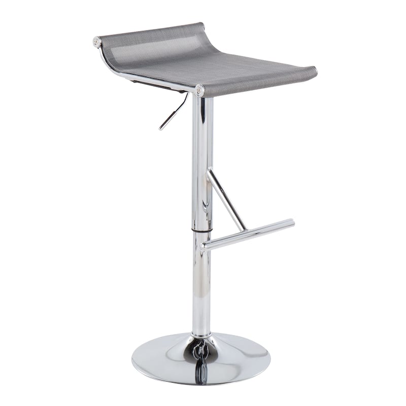 Lumisource Mirage Ale Adjustable Bar Stool in Chrome and Silver Mesh - 18"Lx16"Wx26.25-35"H