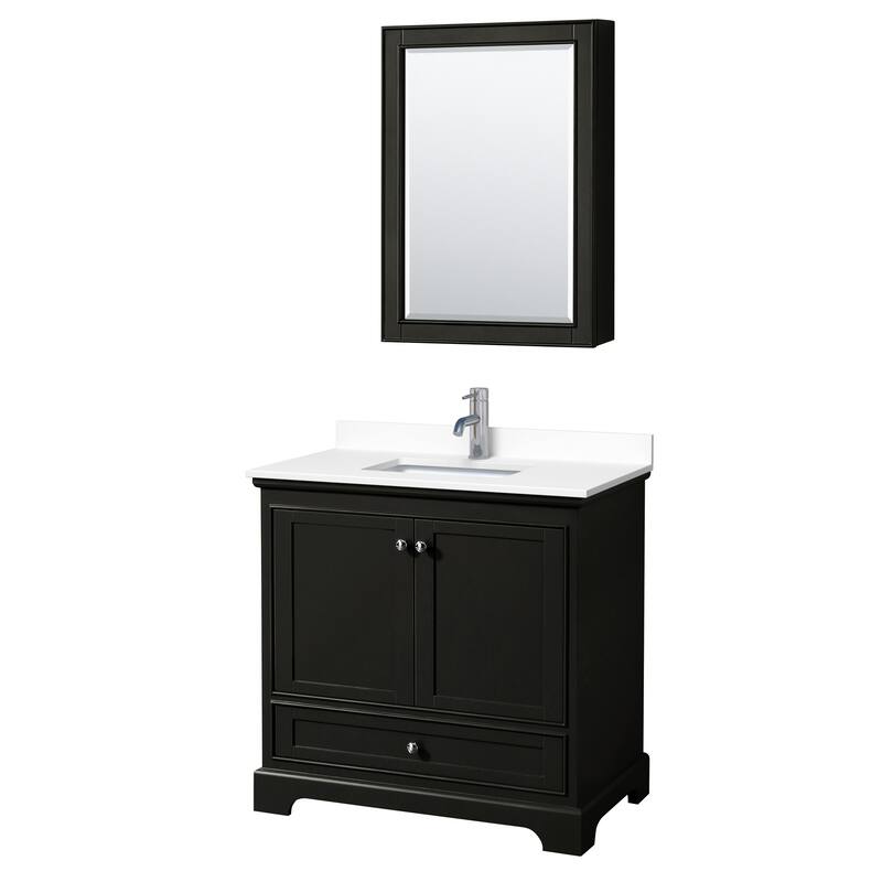 Wyndham Collection Deborah 36" Free Standing Single Basin Vanity Set - Dark Espresso / White Cultured Marble Top /
