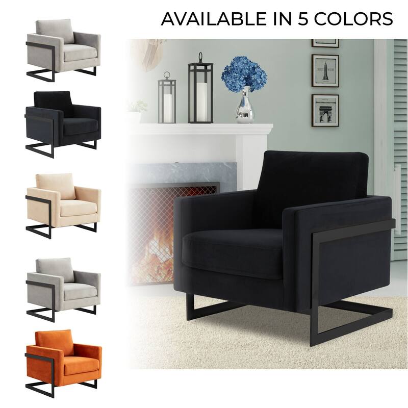 LeisureMod Lincoln Modern Velvet Arm Chair with Black Steel Frame - 35"